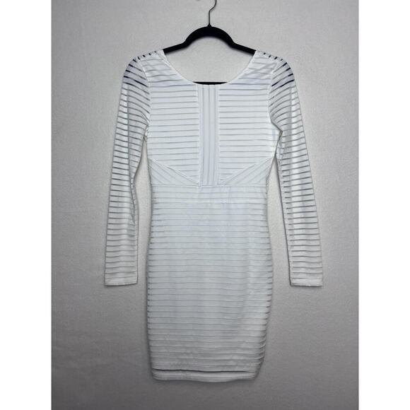 Charlotte Russe Dresses & Skirts - Charlotte Russe White Long Sleeve Striped Mini Dress Size Small Open Back
